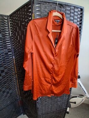 Fashion Nova Rust Satin Collar Blouse